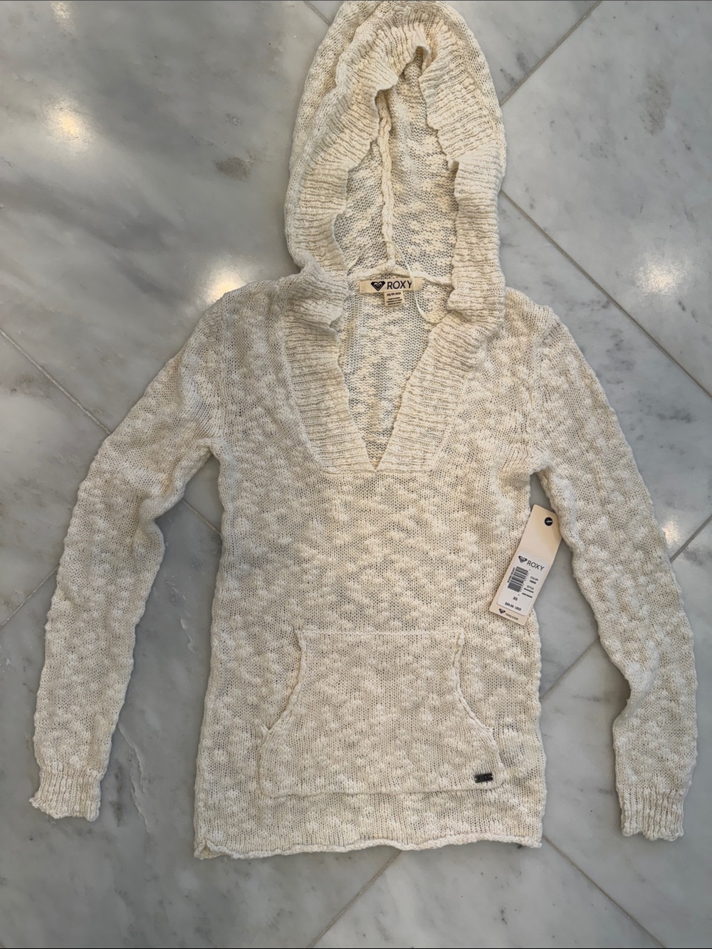 Roxy Women's Cream Hooded Knit Pullover Sweater